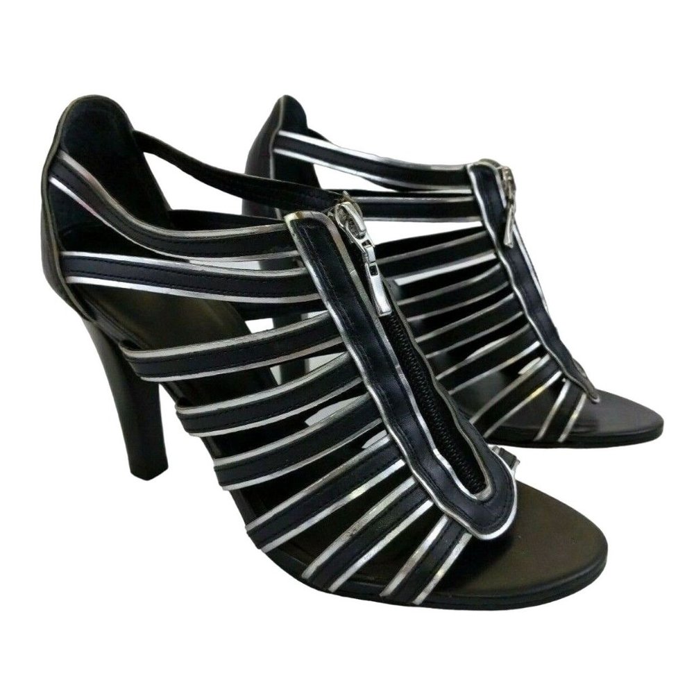 Eden Womens Black Sandals Heels Size 8 Shoes Zip Peep Toe Stilettos